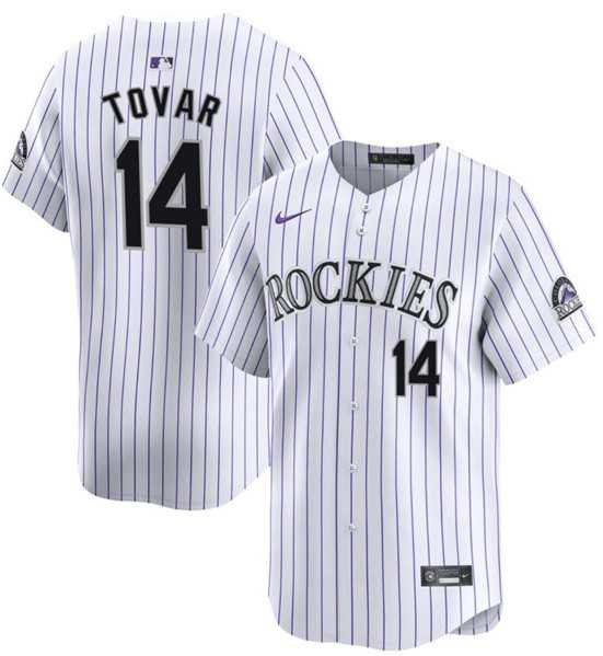 Mens Colorado Rockies #14 Ezequiel Tovar White White Home Limited Stitched Baseball Jersey Dzhi->colorado rockies->MLB Jersey